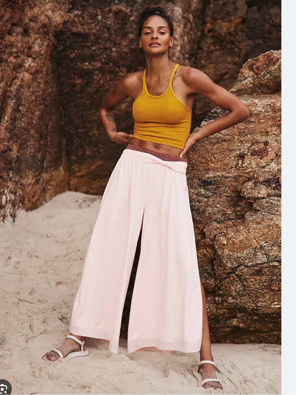 Free People FP Movement Pants Women's Hot Shot Slit Wide Leg Crop Large Pink